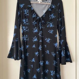 Topshop Black Dress with Blue Floral Design